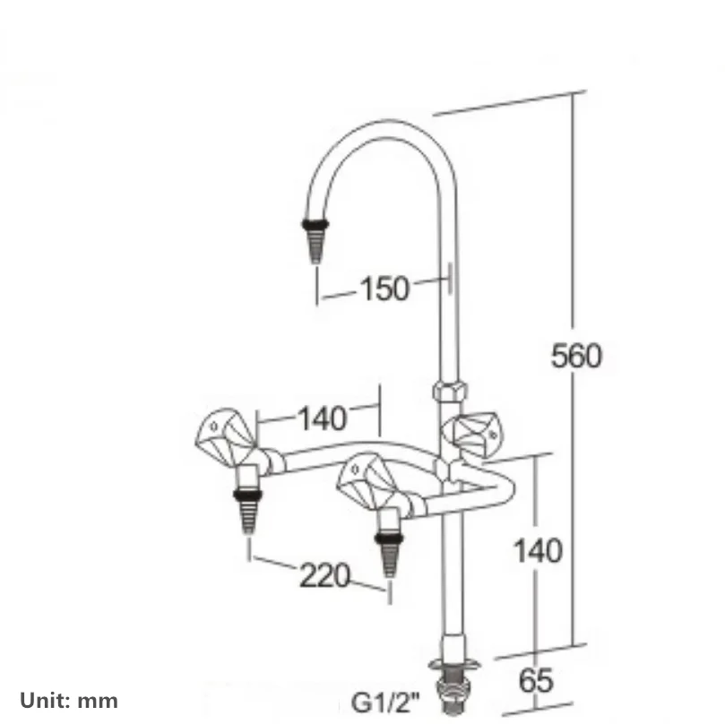 G1/2 Brass Triple Three Laboratory Faucet Higher Education Laboratory Tap University Experimental Equipment 360° Rotate Bibcock