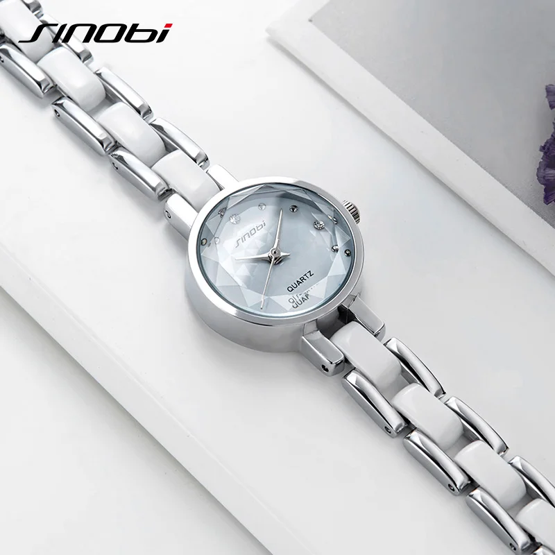 

SINOBI New Ladies Watch Flower Printed Women Watches Diamond Black Small Dial Bracelet Elegant Japan Quartz Watches Female Gift