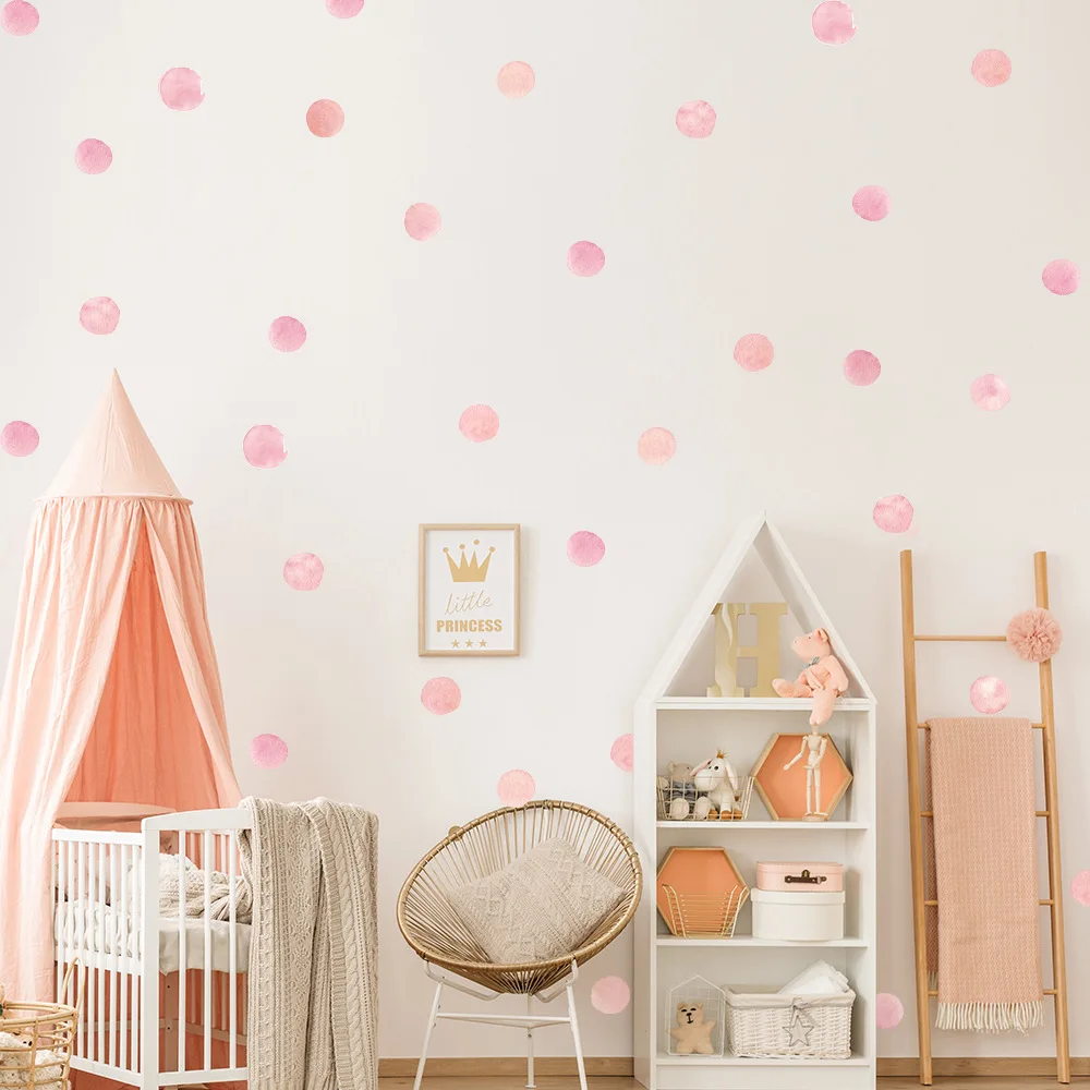 Watercolour Pink Polka Dots Wall Stickers decal decor Nursery kid removable 
