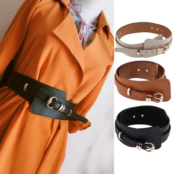 

Women's Vintage Wide Waist Band Adjustable Detachable Leather Waistband Belt Blouse Decoration