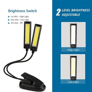 

Flexible USB Clip-On 2x COB LED Light Reading Study Desk Table Lamp Rechargeable