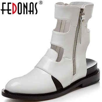 

FEDONAS Punk Genuine Leather Women Sandals Side Ziper Chunky Heels Pumps 2020 Spring Summer Party Prom Round Toe Shoes Woman