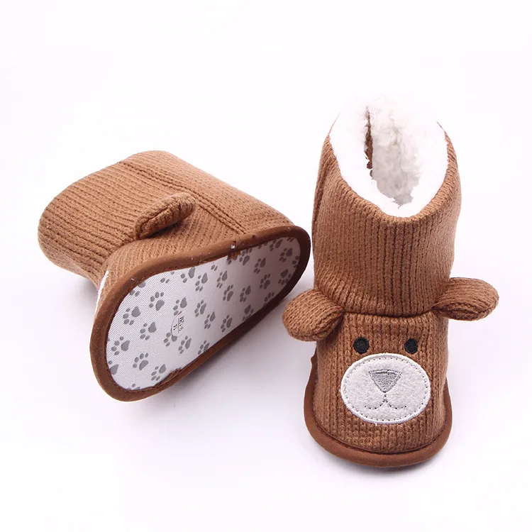 Детские ботинки; милые ботинки для малышей с рисунком медведя; меховые ботинки на плоской подошве для малышей; ботинки для малыша унисекс; Размеры 0-18 м