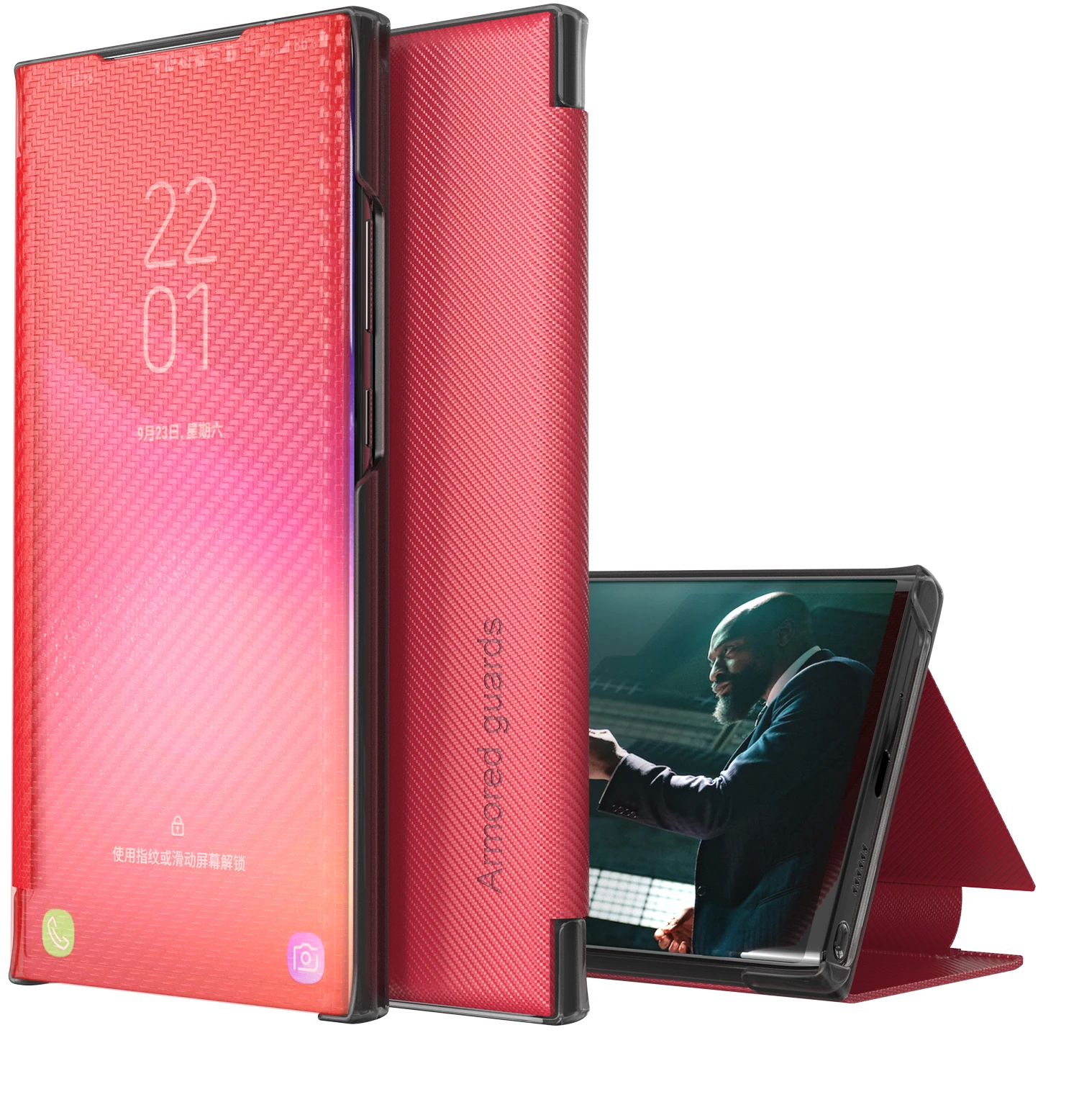 Carbon Fiber Smart Flip Foldable Phone Case For Xiaomi Redmi Poco Note 9T 10 10S 9S 9 M3 X3 10T Power Pro Max NFC 5G 4G Cover