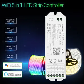 

Miboxer WL5 WiFi 5 in 1 LED Strip Controller For RGB RGBW CCT LED Strip Light Amazon Alexa Voice Smart Phone App Remote Control
