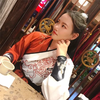 

Chinese Ancient Traditional Dance Clothing Hanfu For Women Streetwear Asymmetric Stitching Embroidery Fashion Folk Top Skirt Set