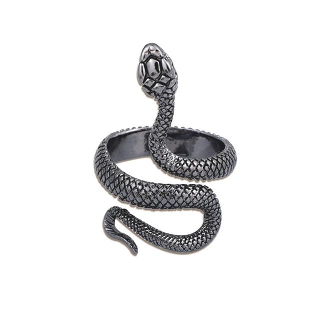 Punk Snake Ring for Men Women Exaggerated Antique Siver Color Fashion Personality Stereoscopic Opening Adjustable Rings