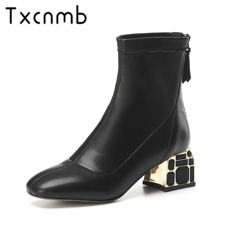 

TXCNMB Autumn Winter Punk Round Toe Boots Women Ankle Boots Genuine Leather Motorcycle Short Boots Party Shoes Woman