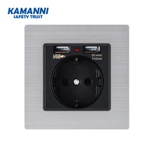Best Price KAMANNI wall-mounted stainless steel panel electronic socket EU standard power socket with dual home USB plug charger Best Price KAMANNI wall-mounted stainless steel panel electronic socket EU standard power socket with dual home USB plug charger