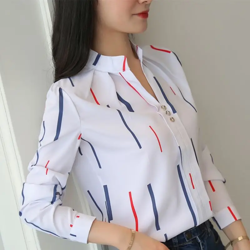 Women's Stripe Plaid Long Sleeve Blouses, Korean Fashion, Spring and Summer, Cotton Chiffon, Large Loose, Beautiful Lady Shirt