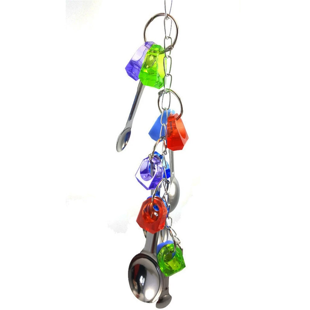 Random Color Животные птицы Попугай жевательные клетки висят пластиковые игрушки спортивная обувь металлическая ложка струнные принадлежности для птиц ложки из нержавеющей стали 1 шт - Цвет: Random Color