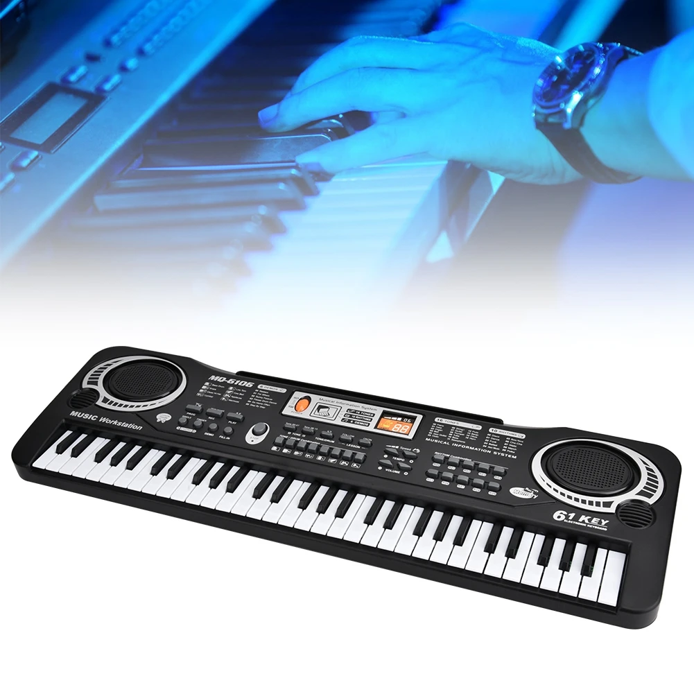 Puseky 61 Keys Digital Music Electronic Keyboard Key Board Electric Piano Children Gift With Microphone Musical Instrument