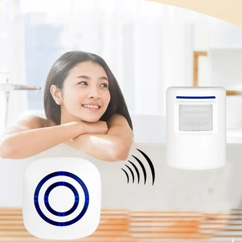 

110V-240V PIR Infrared Motion Sensor Detector Wireless Remote Entry Alarm Security System Anti Theft Smart Home Doorbell US Plug