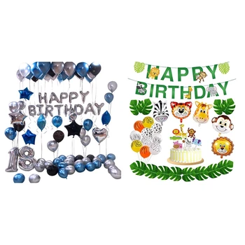 

90Pcs Happy 18 Birthday Foil Number Balloons Globos 18Th Party & 36Pcs Jungle Animals Balloons Set