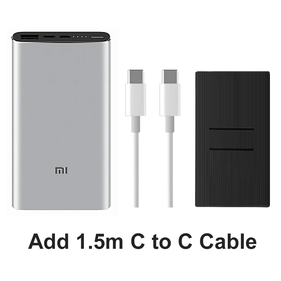 Xiaomi Original New Mi 10000 mAh Power Bank 3 USB-C Two-way Quick Charge Dual Input Output PLM12ZM Xiaomi 10000 mAh Powerbank - Цвет: Add case C2C