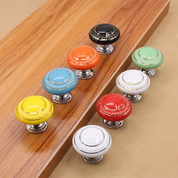 

Ceramic handle European cabinet silver wire zinc alloy single hole round handle modern simplicity drawer pulls gold