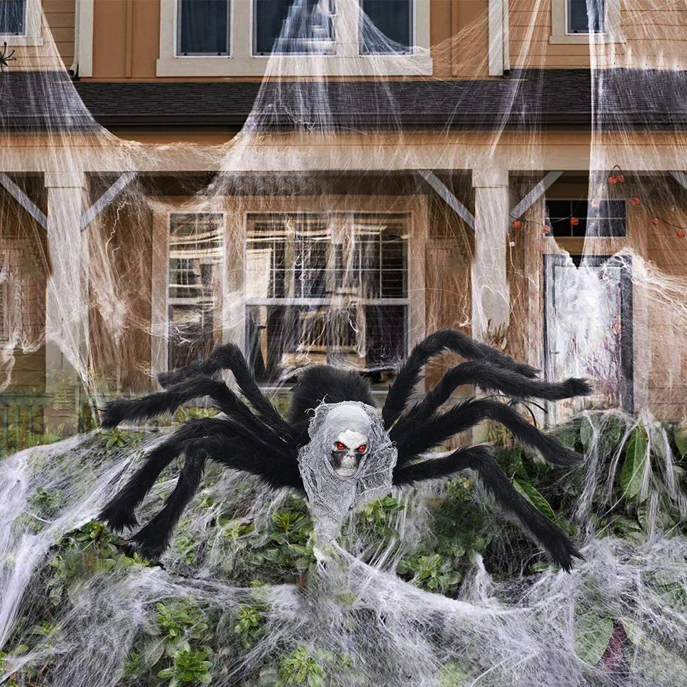 Halloween Decor Spider Web Stretchable Cobweb with 2 Spiders Home Party Props 