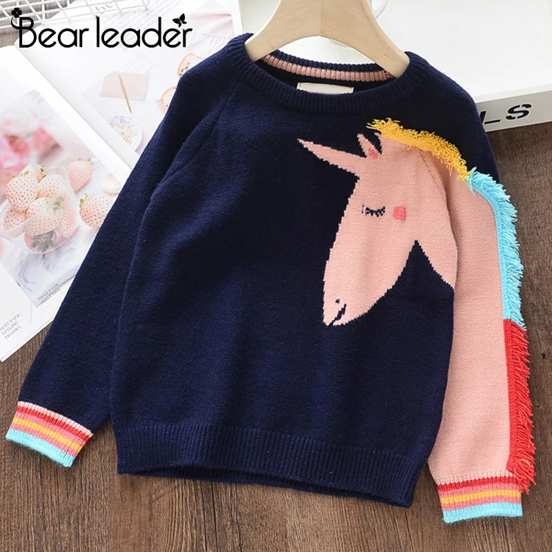 Bear Leader/Детские свитера для девочек; зимний свитер для девочек; милый пуловер с рисунком; детская одежда; мягкая детская одежда с вышивкой