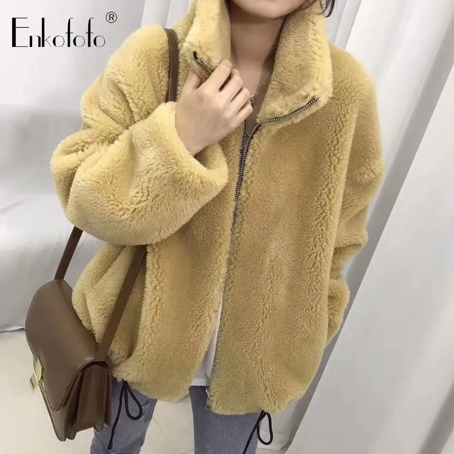 

2019 Women Real Sheep Fur Coat Winter Warm Loose Adjustable Waist Wide version Genuine Natural Lamb Fur Coats Jacket
