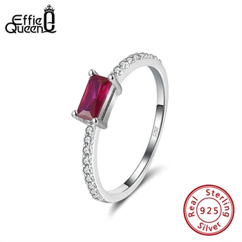 

Effie Queen Elegant Women's 925 Silver Wedding Rings with Red Crystal Stone Square Zircon 925 Silver Rings Jewelry Gift SR169