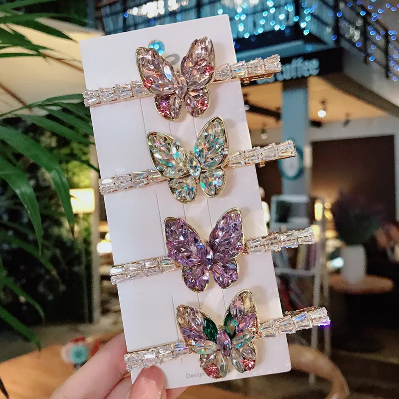 Fashion Butterfly Hair Clip Hairpins for Hair Women Zircon Luxury Crystal Rhinestone Bling Jewelry Hair Accessories for Girls luer personalized stainless steel customized name zircon necklac rhinestone cuban link for men women hip hop jewelry gifts