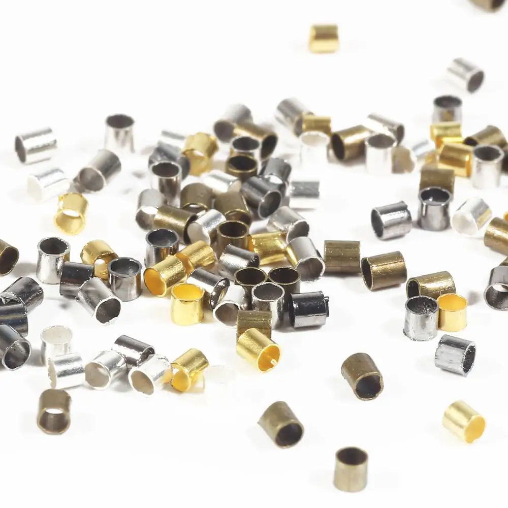 500pcs/lot 1.5mm 2mm Gold Silver Bronze Copper Tube Crimp End Beads