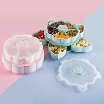 

Petal-Shape Rotating Snack Box Table Candy Snacks Storage Tray Double Layers Household J99Store