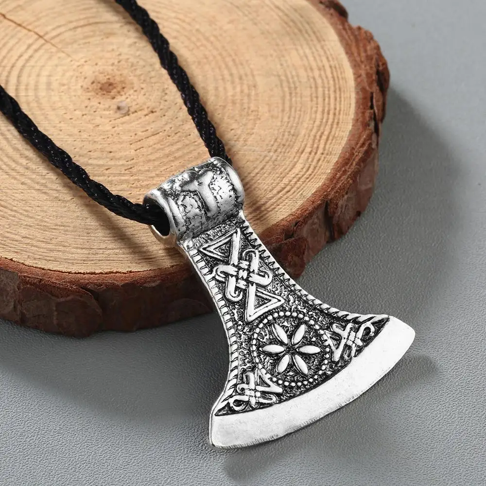 

QIAMNI Punk Men Antique Slavic Perun Axe Amulet Necklace Pendant Kolovrat Symbol Pagan Norse Viking Talismans Jewelry Collier