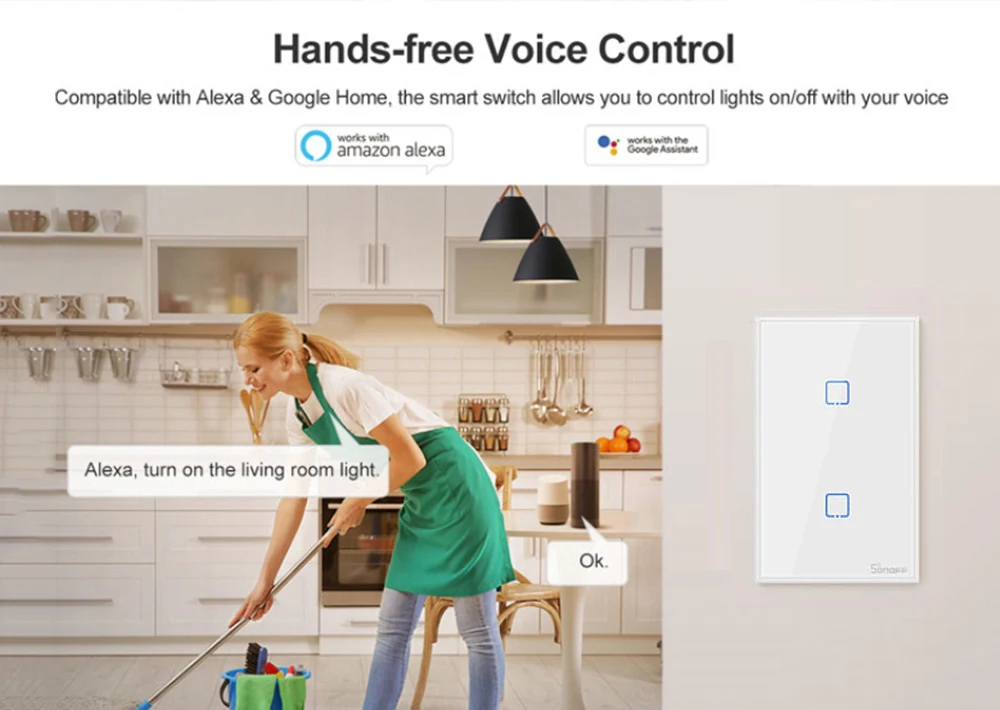 Интеллектуальный выключатель света SONOFF T2US TX Smart Wifi сенсорный настенный выключатель света с границы умный дом 1/2/3 433 RF/Голосовое управление/приложение Управление работает с Amazon Alexa