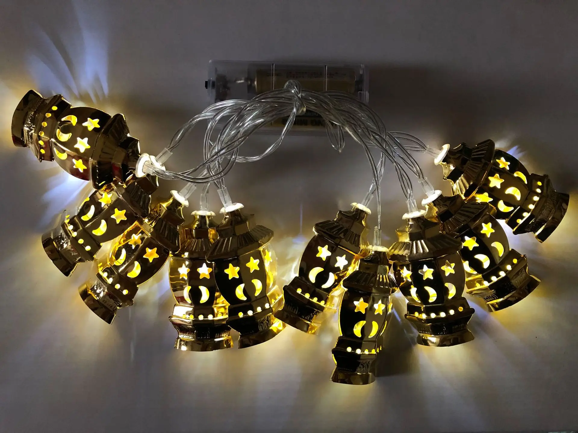 Огни Рамадана Золотой металлический фонарь подсветки лампа Рамадана светодиодный гирлянда батарея мощность Сказочный Рождественский свет украшение дома