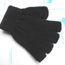 

Solid Color Half Finger Gloves Knit Men's Fingerless Gloves Thicken Plush Lining Wrist Length Gloves Knitted Fabric