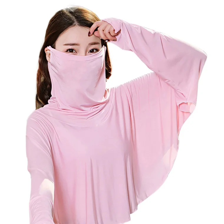 Женская легкая быстросохнущая Солнцезащитная одежда анти-УФ дышащая шаль уличная противомоскитная рубашка с маской для лица - Цвет: C