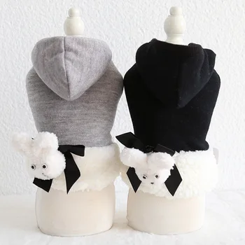 

2019 Autumn and Winter Newest Three-dimensional Rabbit Decor Dog Warm Clothes Wool Coat for Pets Black Grey Colors Dog Clothes