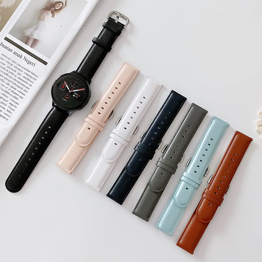 Ремешок кожаный для наручных часов браслет Samsung Galaxy Watch 4 3 Classic Band 46 мм 42 41 45 Active 2 40 44