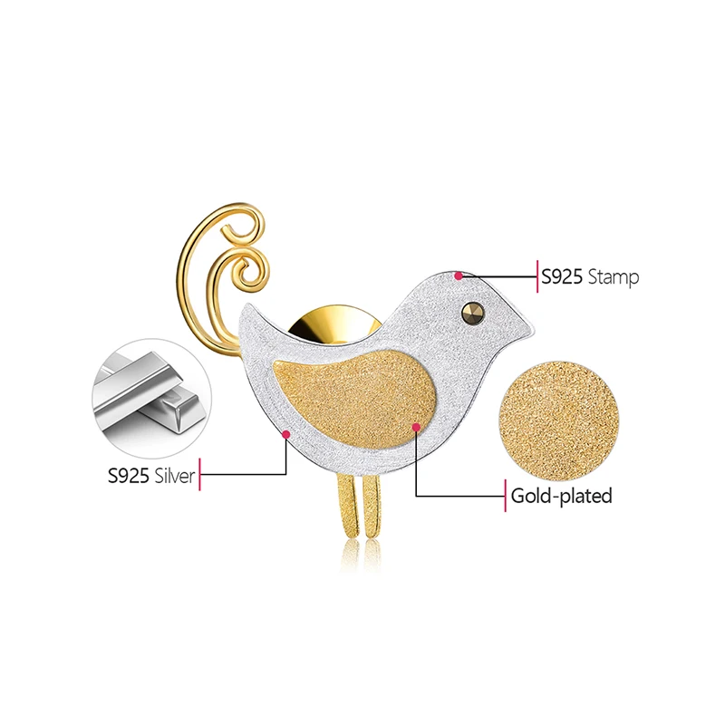 Lotus Fun Real 925 Sterling Silver Designer Handmade Fine Jewelry Adorable Little Jay Bird Brooches Pin Badge Broche For Women-5