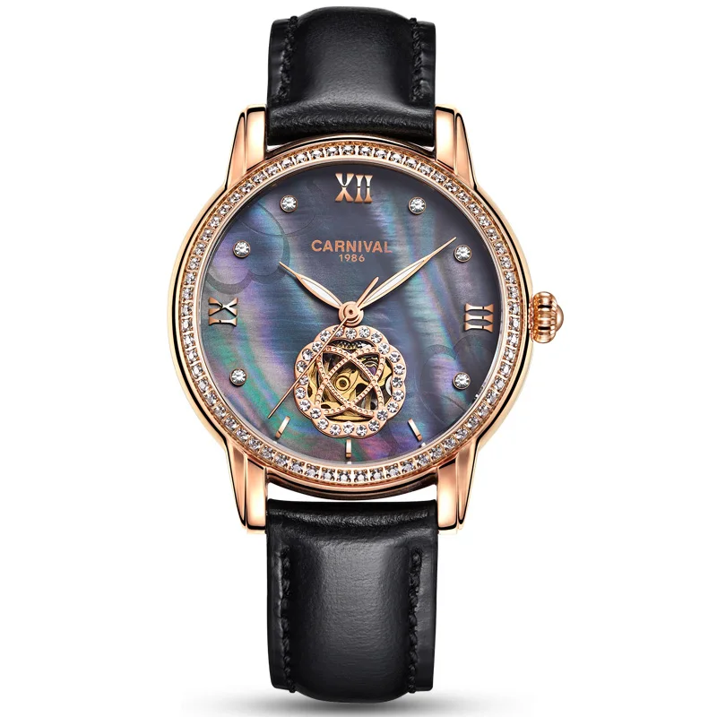 CARNIVAL luxury Women Watch Automatic Waterproof Tourbillon Mechanical Watches Fritillaria Pearl Dial Sapphire MIYOTA Movement | Наручные