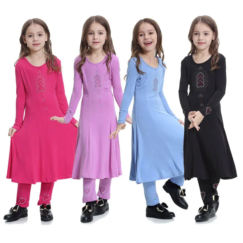 3-12Years Islamic Girls Muslim Sets Casual Clothes Suits Long Sleeve Dress+leggings 2pcs Kids Kaftan Abaya Islamic Clothes