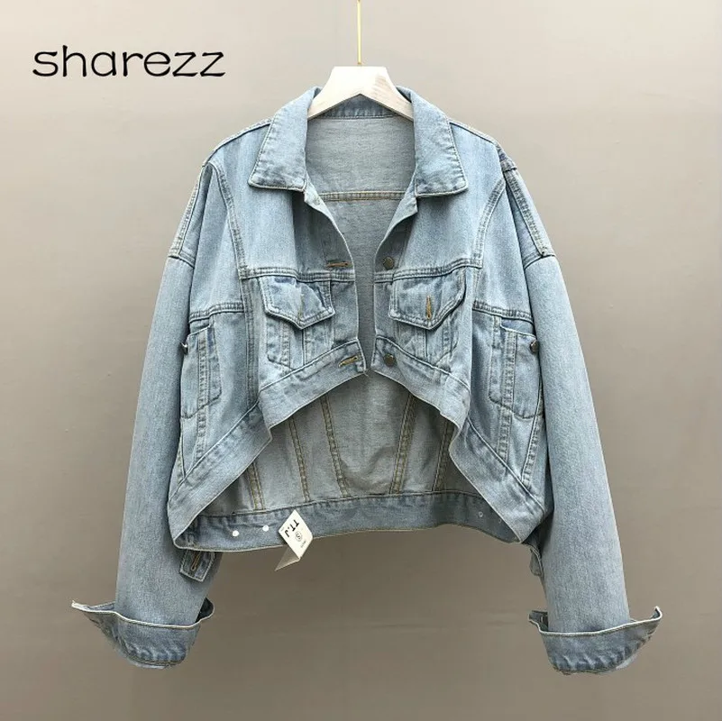 

Spring Women Retro Chic Jacket Front Short Back Long Temperament Wash Thin Slim Female Denim Jacket Shirt Tide