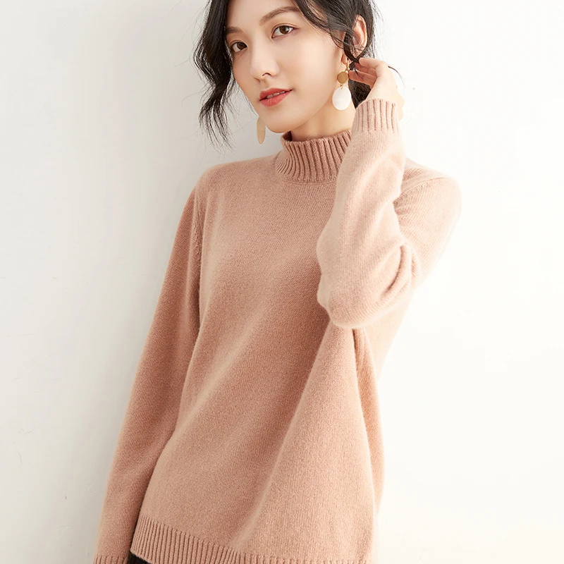 Sweater women's half high neck pullover loose