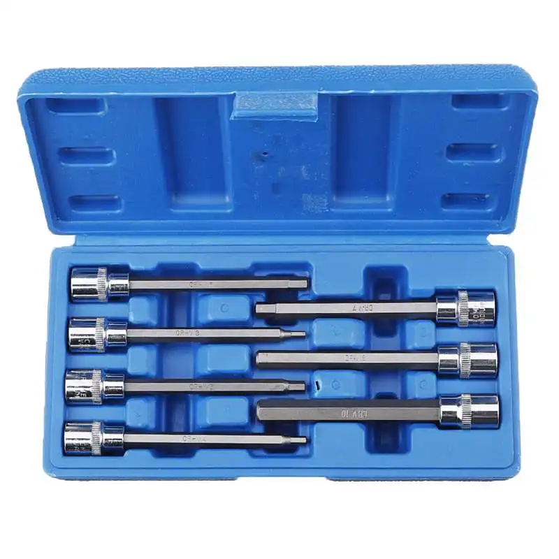 7Pcs 3/8" Drive Long Reach Hex Bit Socket Set 3 10mm Screwdriver Head