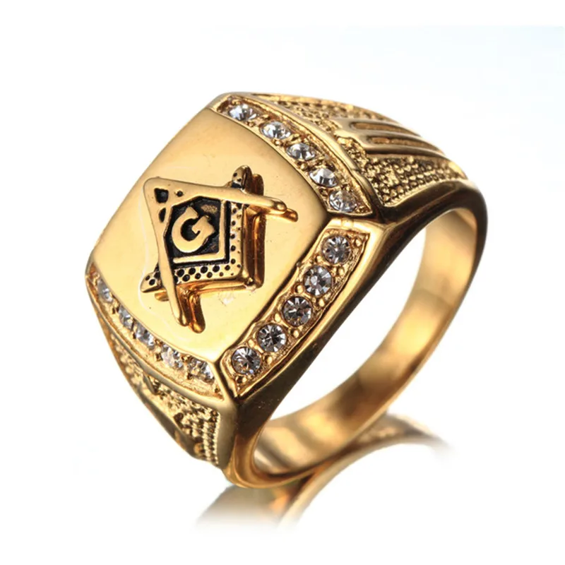 Retro Gold Color Freemason Ring Stainless Steel Titanium Men's Personality Fashion Jewelry | Украшения и аксессуары
