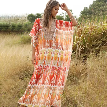 

Beach Dress Beach Cover Beachwear Dress Pareo For The Saida De Praia Wise Summer 2020 Robe Neck Women Acetate Print
