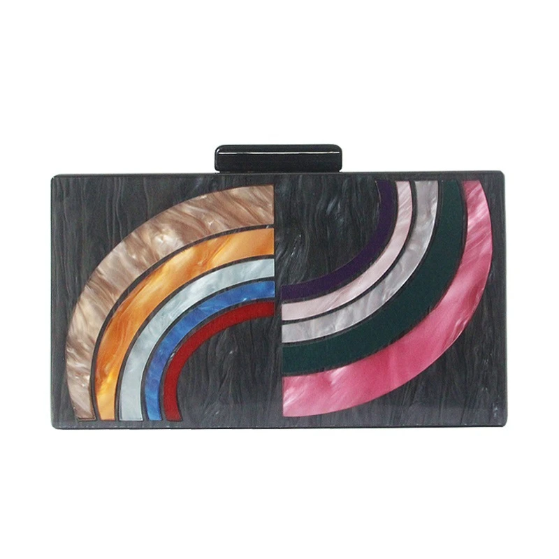 

Black Acrylic Clutch Bag Women Wedding Clutch Purse and Handbag Colorful Stripe Pattern Shoulder Bags for Women