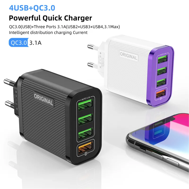  USLION Quick Charge 30 Telefon Ladegerät 4 Port USB QC 30 Schnelle ladegerät Für iPhone 11 Xr Xiaom