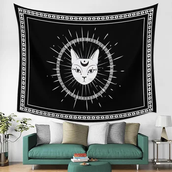 

Halloween Animal Cat Geometric Border Wall Tapestry Cover Beach Towel Picnic Yoga Mat Home Decoration