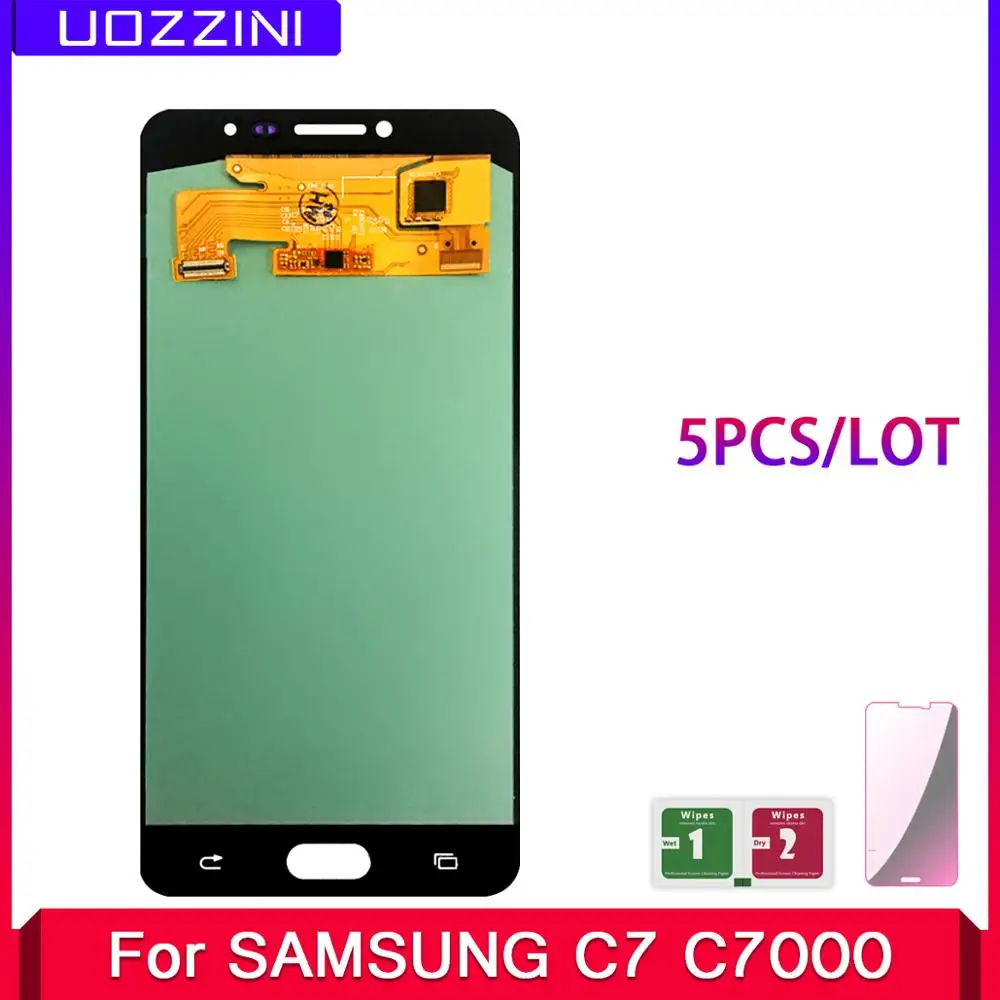 

5 Pcs/Lot Lcds AMOLED For Samsung Galaxy C7 C7000 SM-C7000 Lcd Display Touch Screen Digitizer Assembly With Tempered Glass