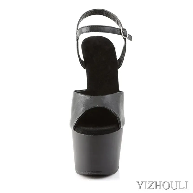 7 inch high heels, banquet matte black 17 cm high heels sandals, nightclub pole dance performance, dancing shoes