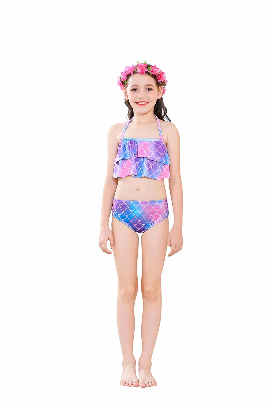 Детский купальник с хвостом Русалочки с плавниками, топы, бикини, костюм для девочек, Одноцветный купальник, костюмы на Хэллоуин, косплей, одежда для плавания, Флиппер