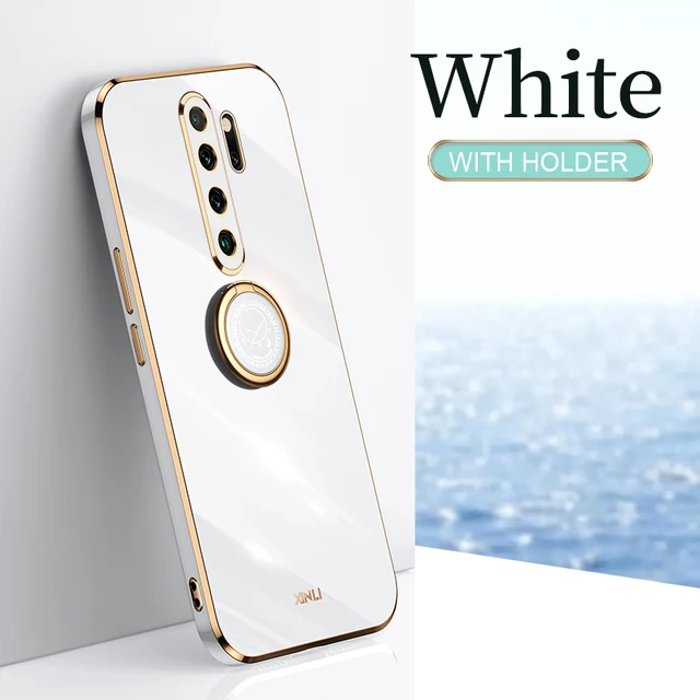 Plating Square Finger Ring Holder Phone Case On For Xiaomi Redmi Note 8 Pro 2021 New Note8 8pro Luxury Soft Silicone Stand Cover ZH ZB White