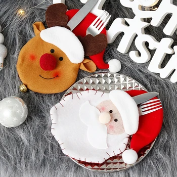 

ADOREHOUSE 3PCS Christmas Cutlery Holder Bag Santa Claus Dinner Xmas Tableware Ornament Cover Elk Decoration Party Gift Table